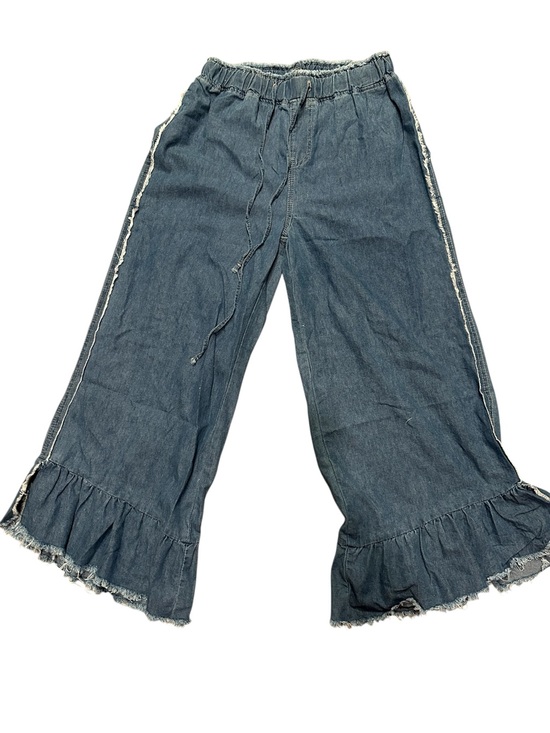 Denim - S/M. Women’s Ruffle Hem Wide Leg Jeans - Blue